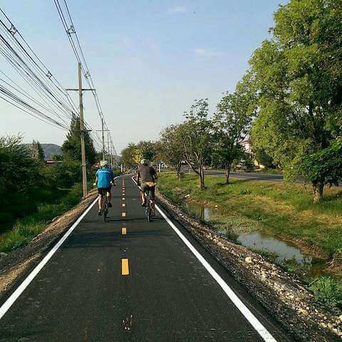 Riding on the new bicycle lane south of Hua Hin