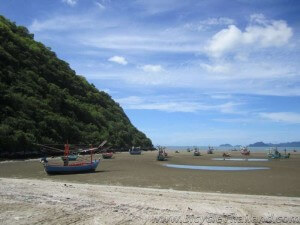 Fishing boats at low tide