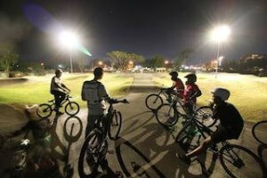 Sa Kaeo Pump Track riders at night