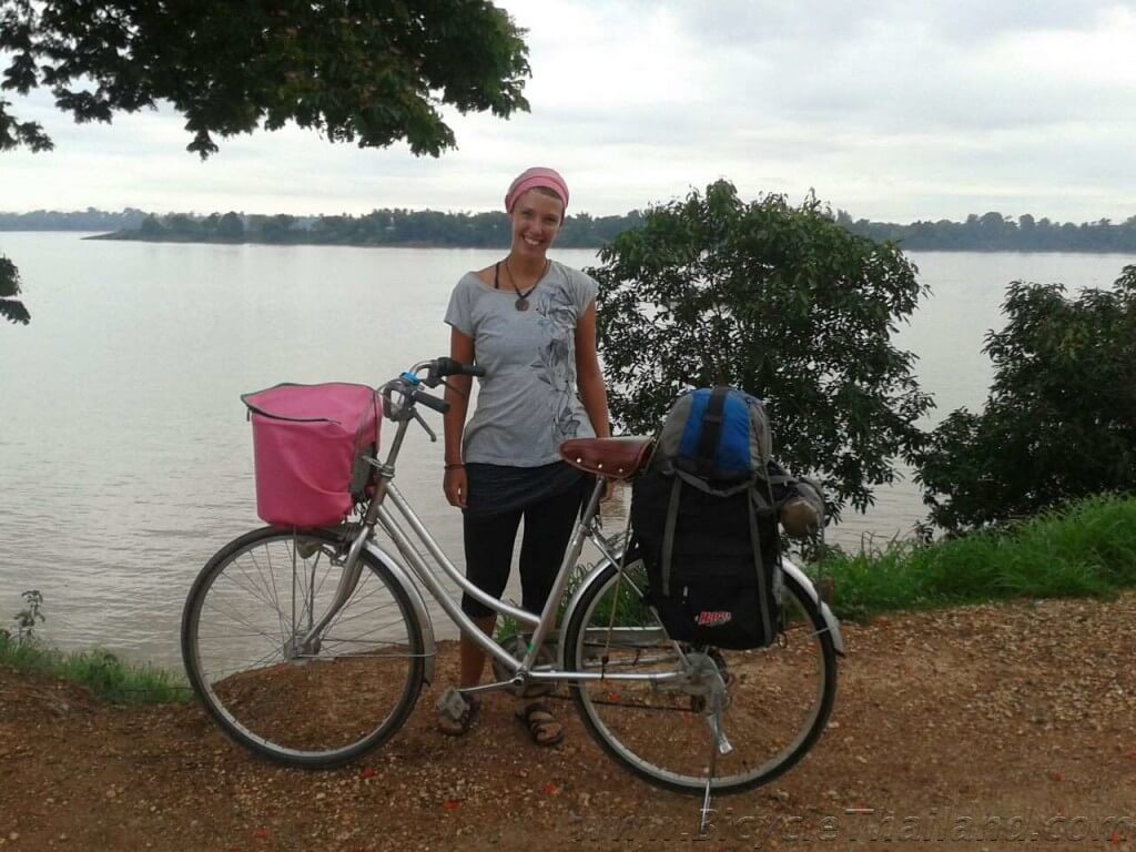 Catherine with her simple bicycle