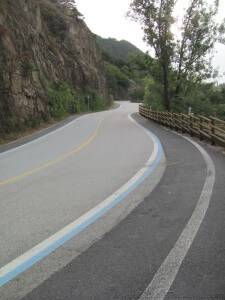 4 rivers cycle path blue line on road